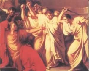 An artist s impression of the dying Caesar reaching out to Brutus far right